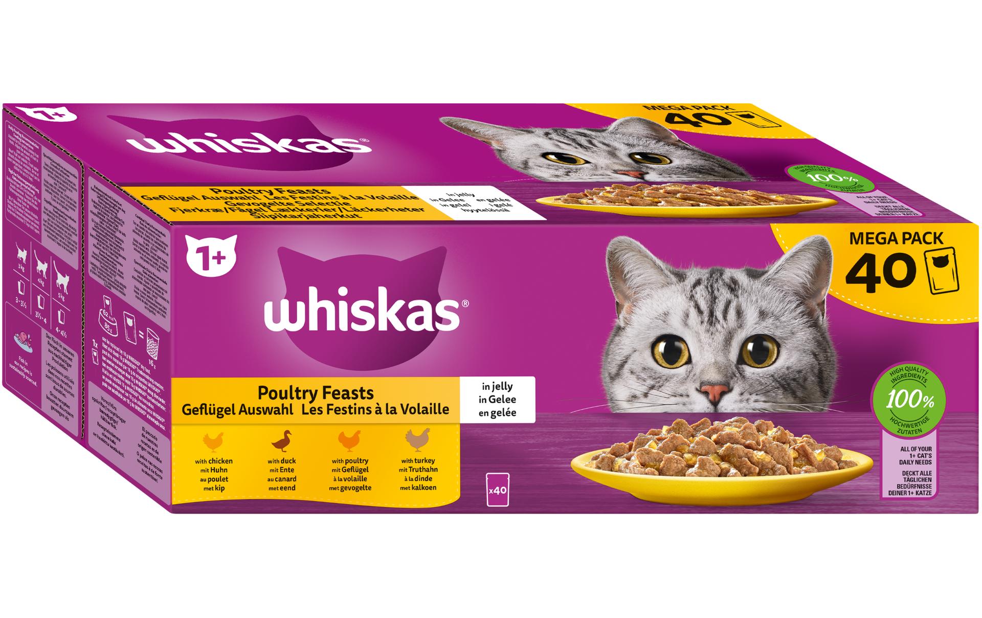 Whiskas Nassfutter 1+ Geflügel Auswahl in Gelee, 40x85g