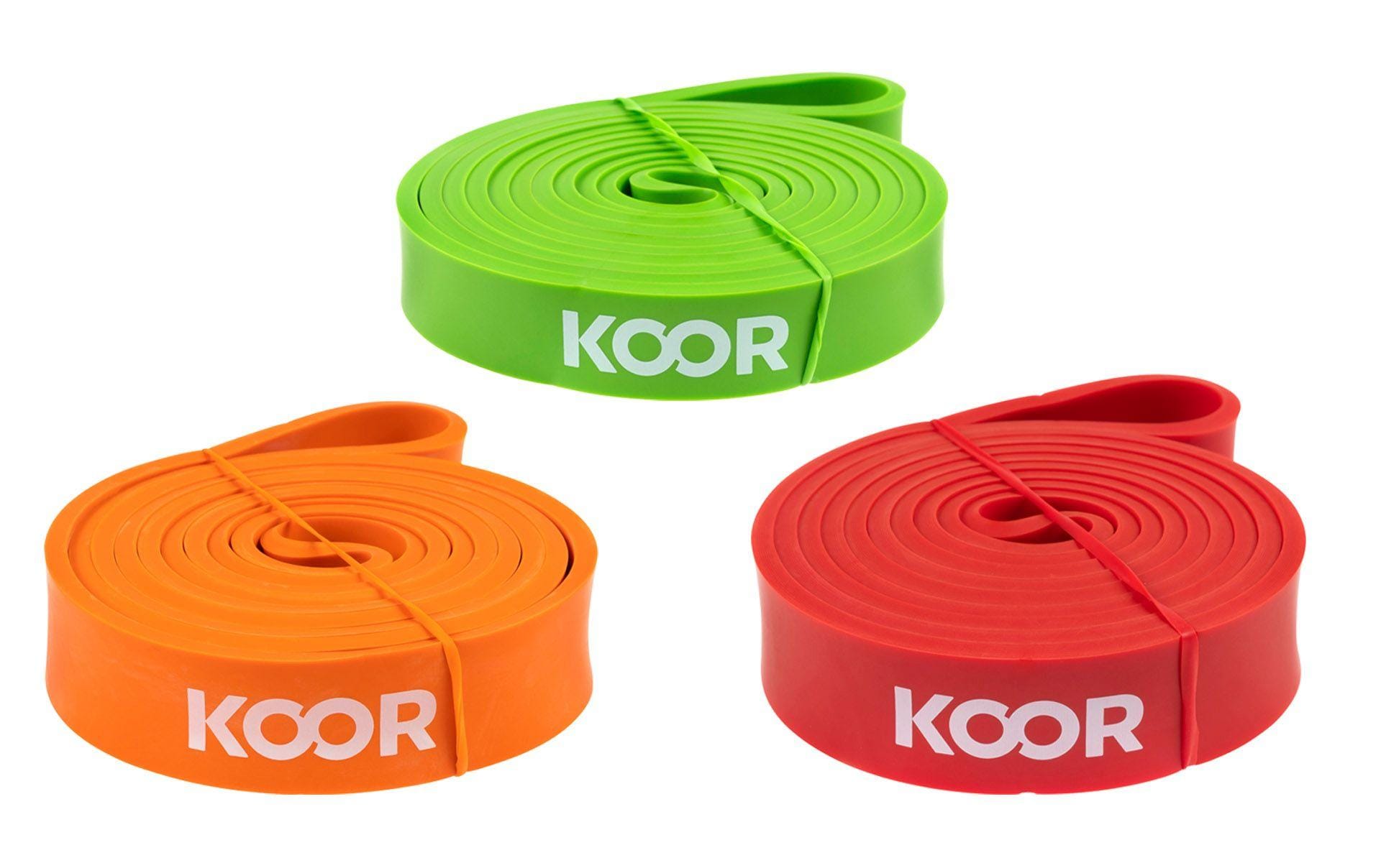 KOOR Fitnessband Set – Latex, Grün, Orange, Rot, Widerstand Sport & Freizeit > Fitness > Zubehör KOOR