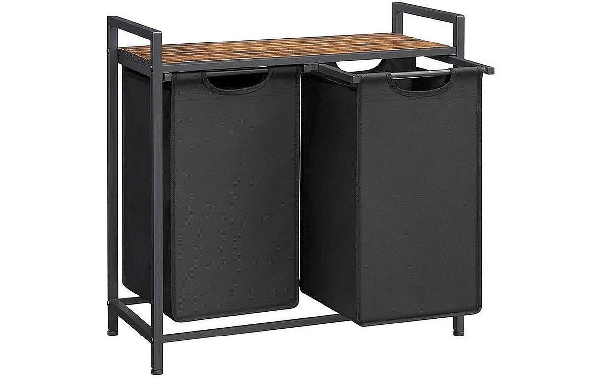 Songmics Wäschekorb mit 2 Fächern, Schwarz 73x33x72 cm (LxBxH), Traglast verschieden