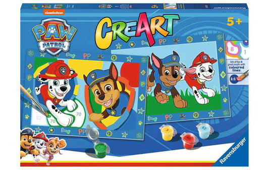 Ravensburger Paw Patrol-Malset mit drei Motivkarten und bunten Farbbehältern
