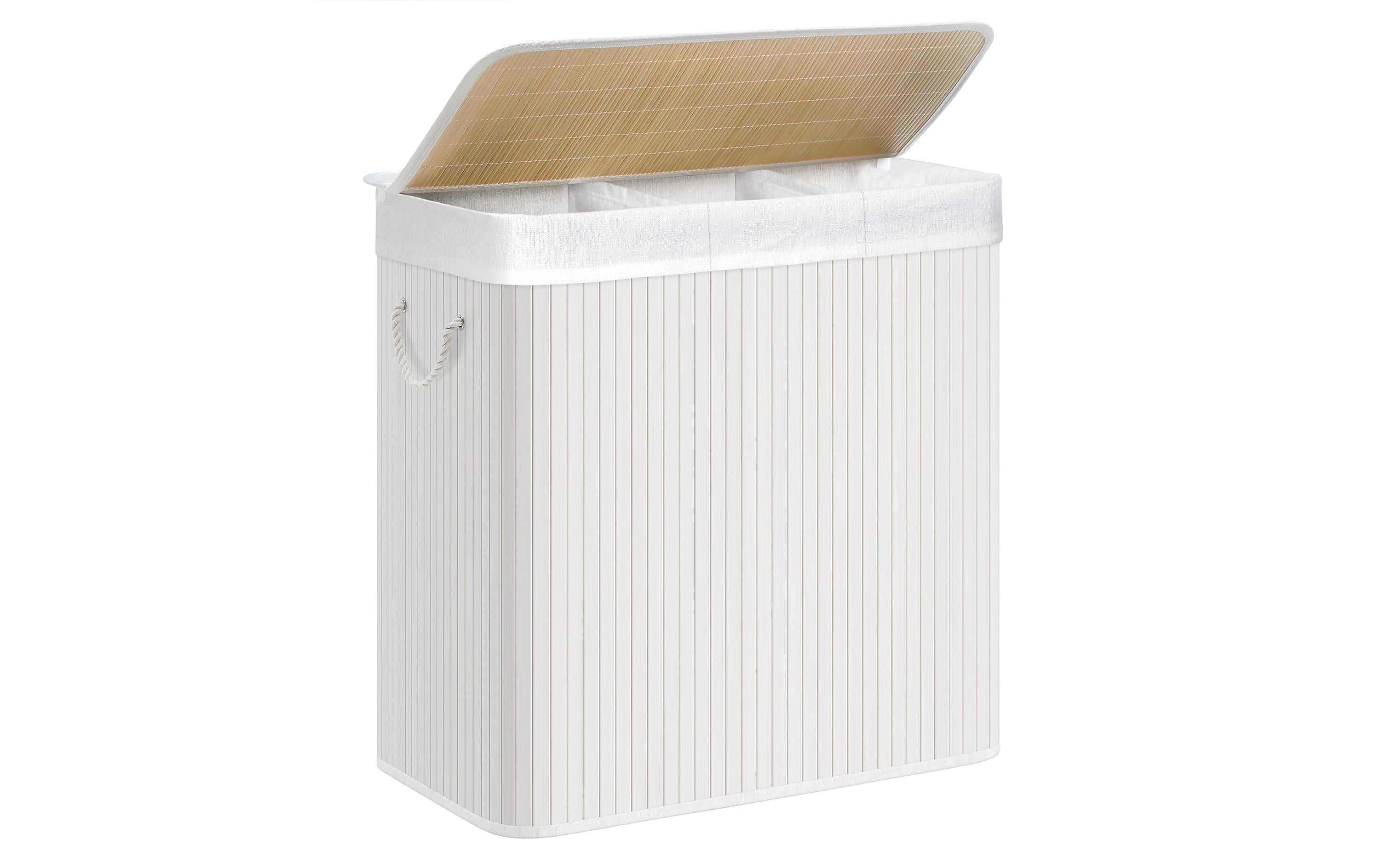Songmics Wäschekorb Bambus, Weiss 60x40x61.5 cm (BxHxH), Traglast 25 kg