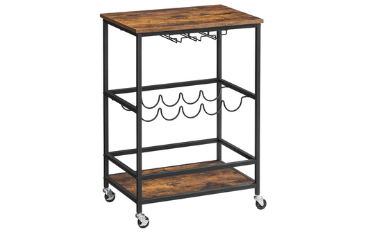 VASAGLE Bartrolley mit Flaschenhalterung 60 x 40 x 75 cm Braun