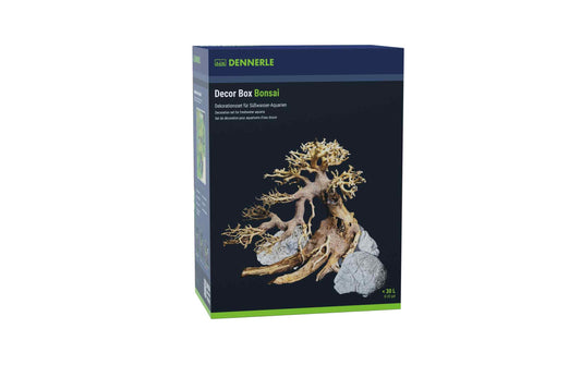 Dennerle Bonsai-Box für Aquarien, Verpackung mit einer Dekoration aus Holz und Steinen