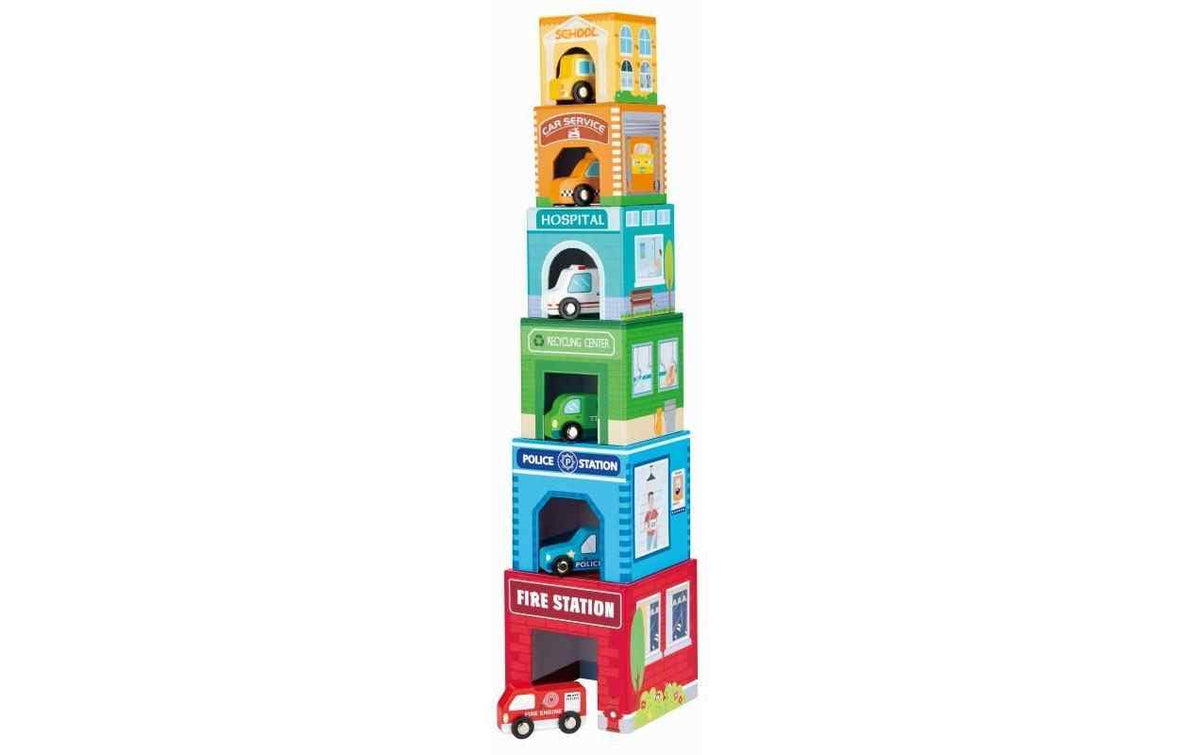 Spielba Holzspielwaren Stapelturm mit 6 Autos