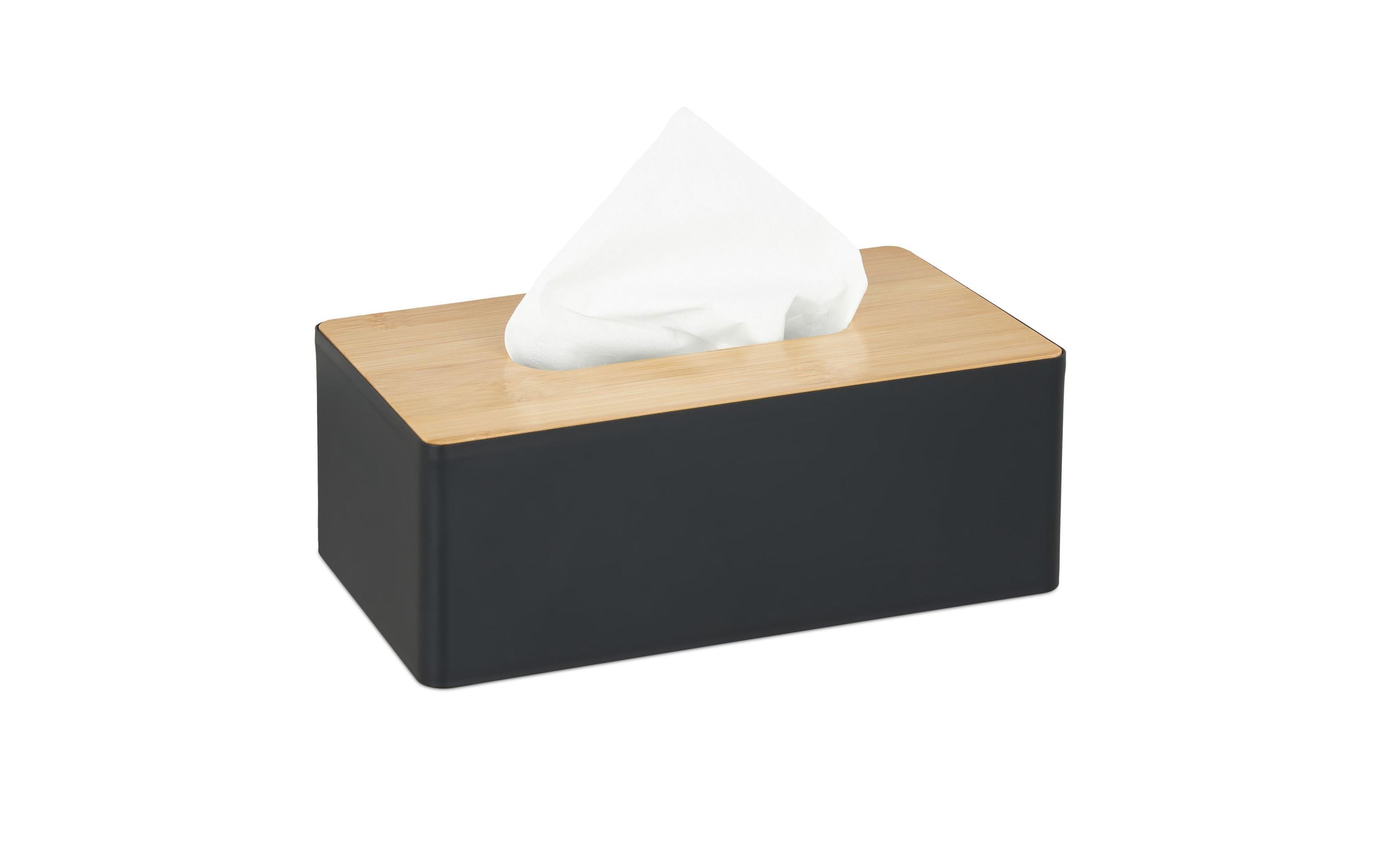 relaxdays Kosmetiktuchbox mit Bambusdeckel Schwarz/Nature