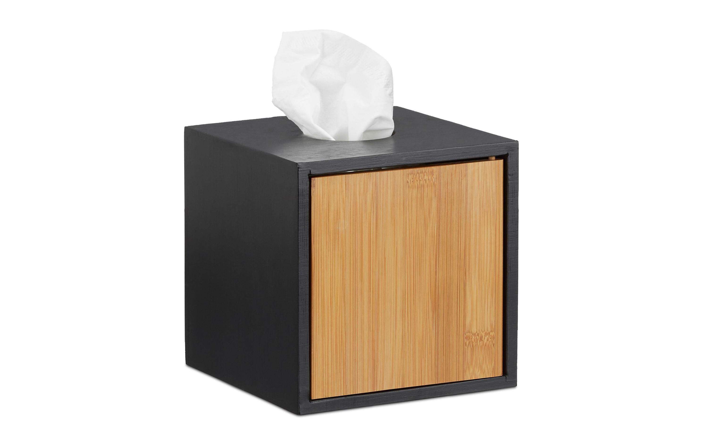 relaxdays Kosmetiktuchbox Quadratisch Schwarz/Nature