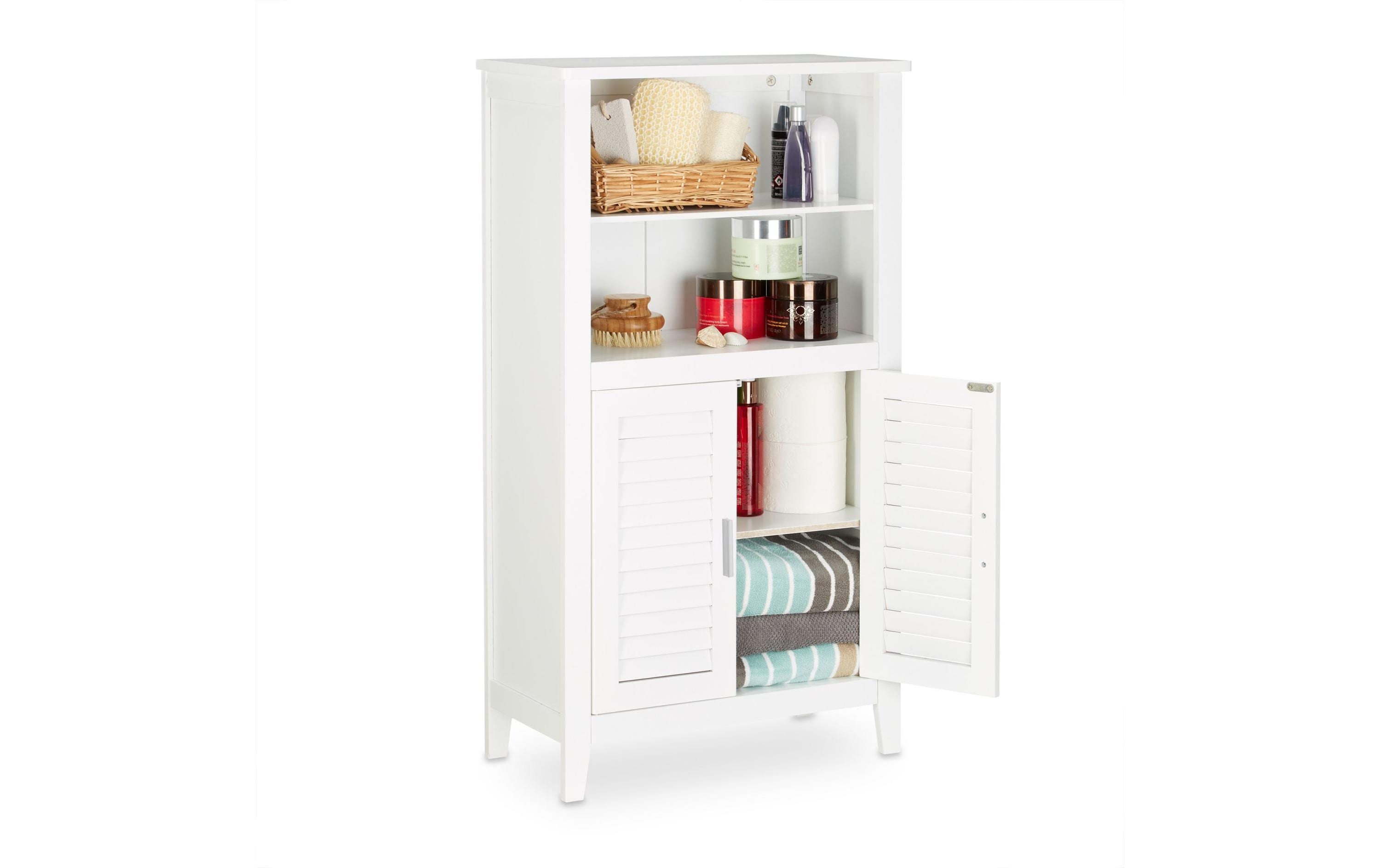 relaxdays Badzimmerschrank Lamell Weiss 92 x 50 x 25.5 cm Mitteldichte Holzfaserplatte (MDF), Grundmaterial: Holz