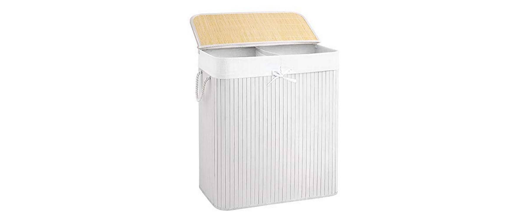 Songmics Wäschekorb Bambus, Nature, 100L 52x63x32 cm (BxHxT), Traglast 25 kg,2Fächer