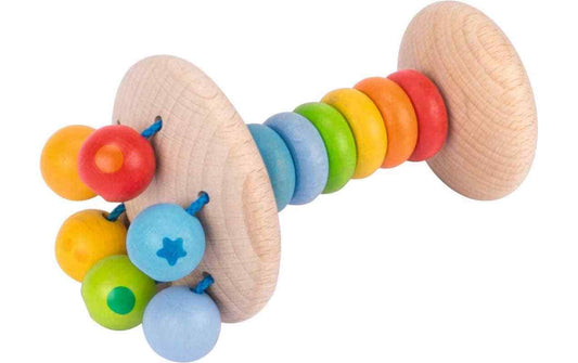 Goki Regenbogen-Greifling aus Holz mit elastischem Stiel und bunten Perlen