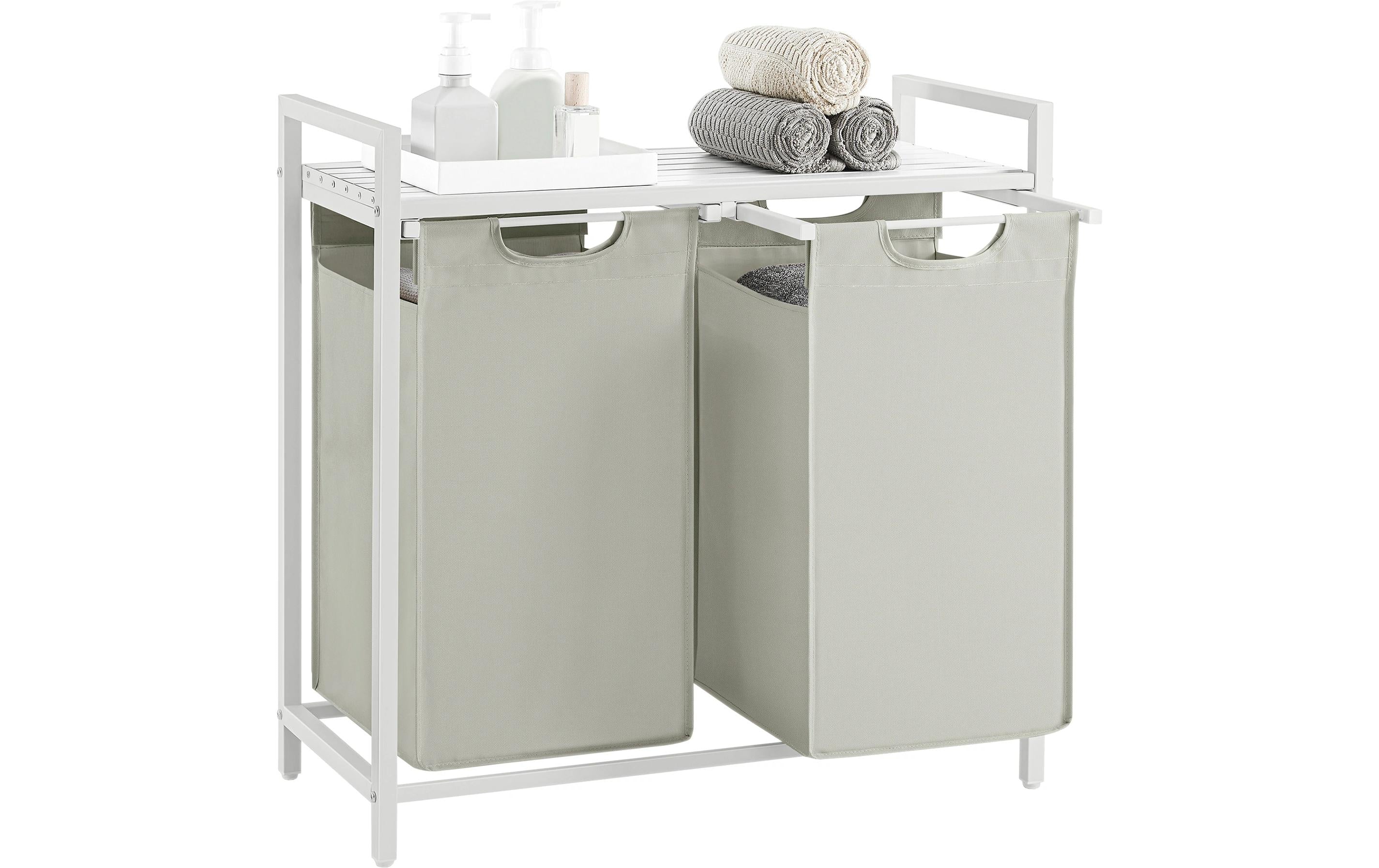 Songmics Wäschekorb mit 2 Fächern, Weiss 73x33x72 cm (LxBxH), Traglast verschieden