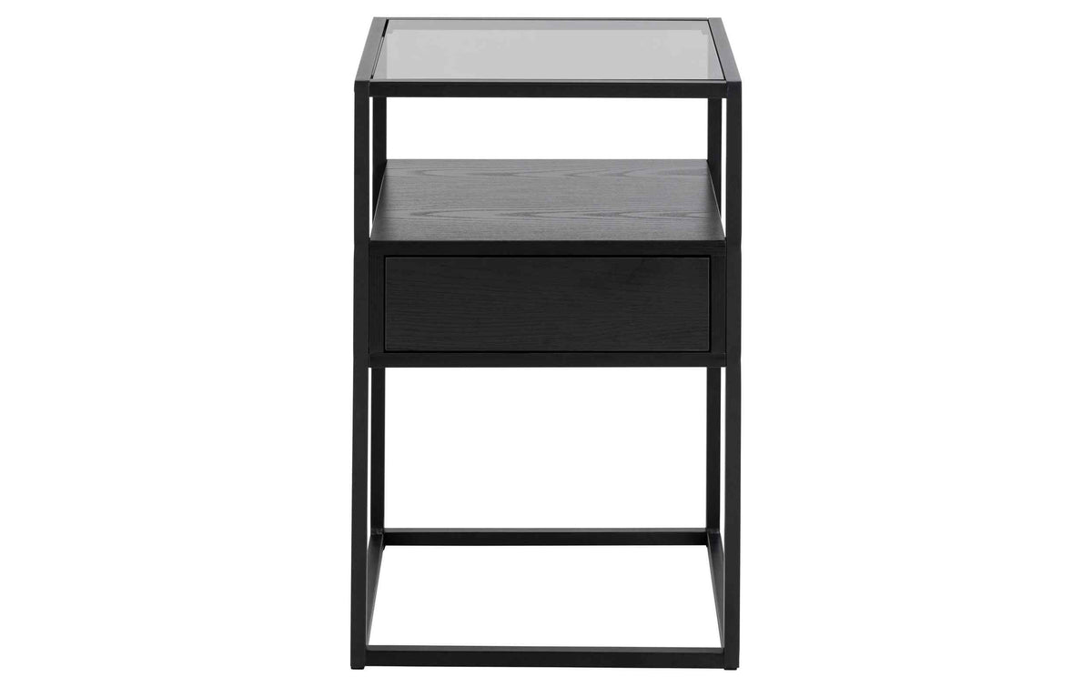 AC Design Nachttisch Randolf Glas/Stahl/MDF, 40x35x60cm, Schwarz