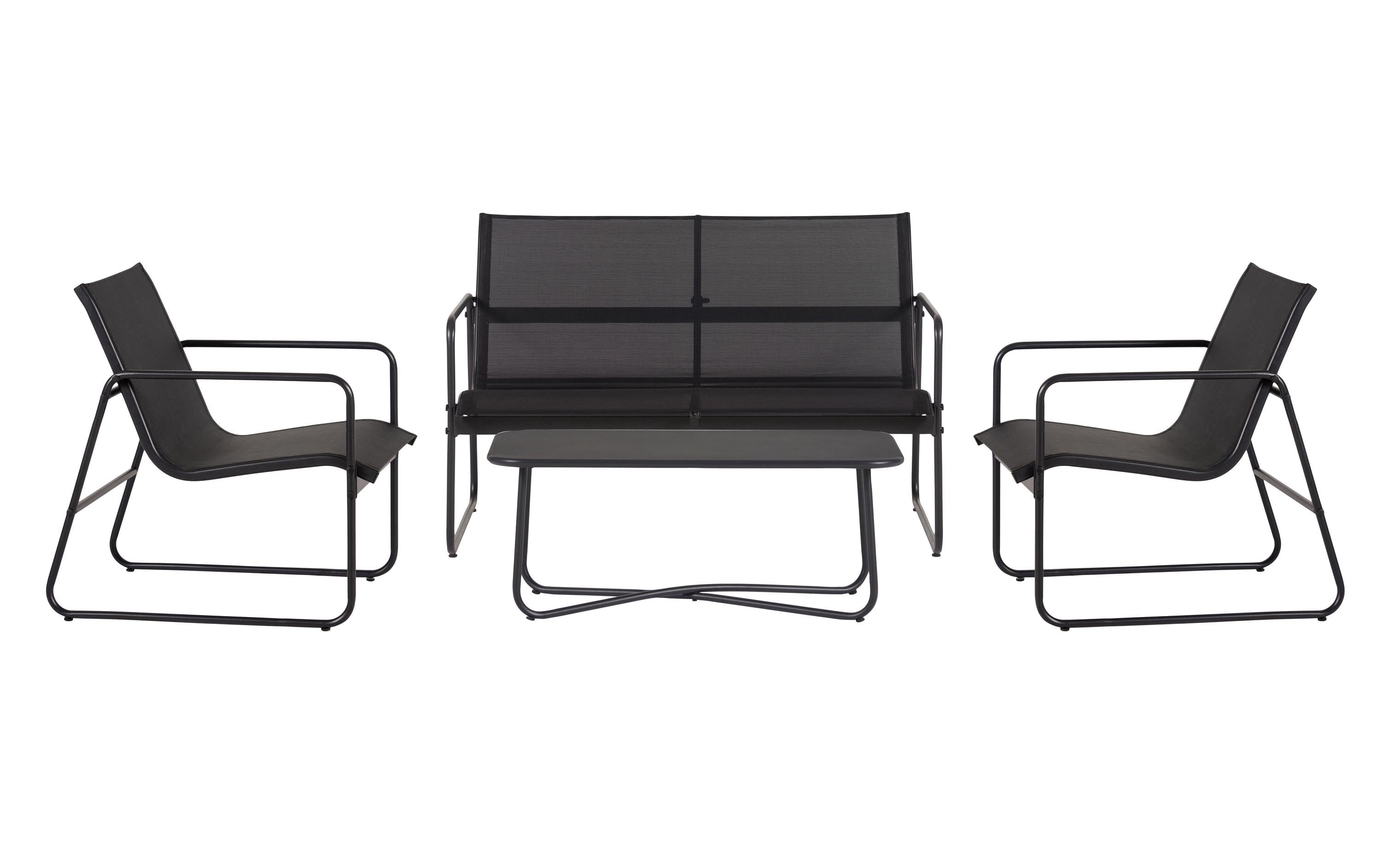 Schou Gartenlounge Set 4-teilig Schwarz Metall Textilene Garteneinrichtung Schou