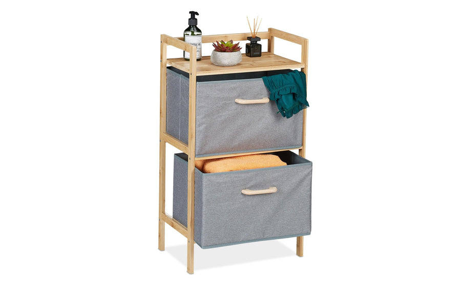relaxdays Badezimmerregal mit Waschkorb Grau 76 x 43 x 27 cm Bambus, Polyester (PES)