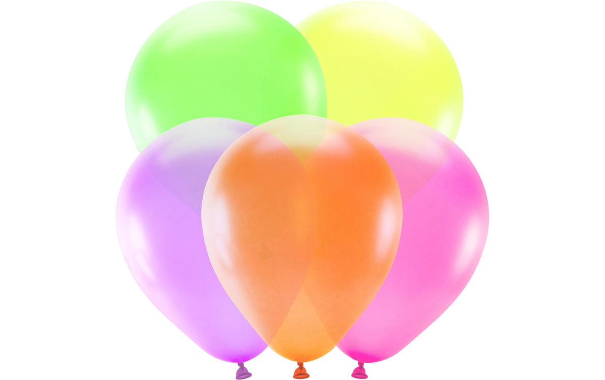 Partydeco Luftballon Uni Neon 5 Stück, Mehrfarbig, Ø 25 cm