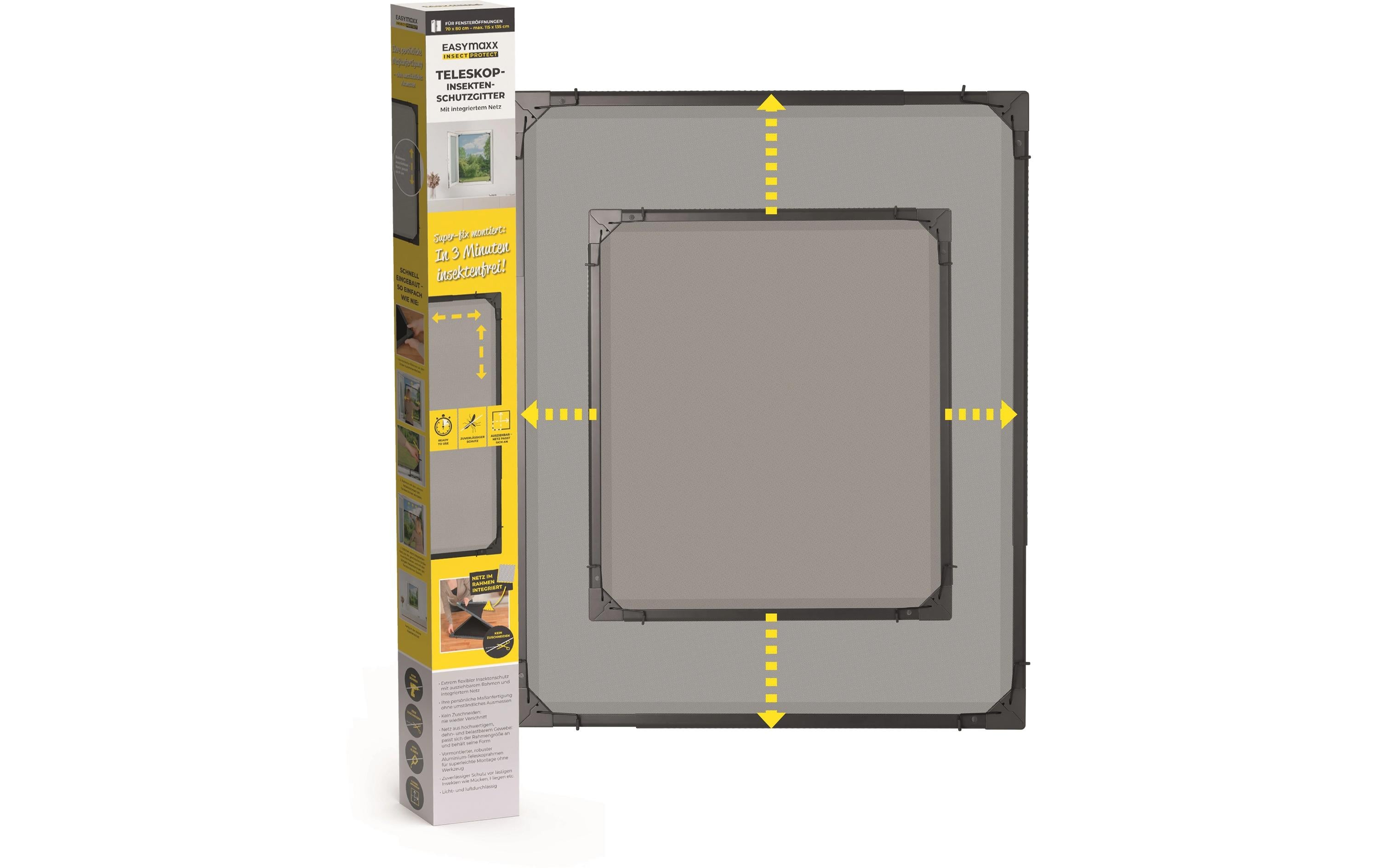 EASYmaxx Insektenschutzgitter Fliegennetz Anthrazit verstellbar 73-120 cm Garteneinrichtung EASYmaxx