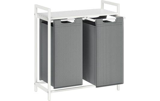 VASAGLE Wäschekorb mit Ablage, 2 x 46 l, Grau/Weiss