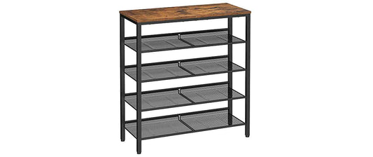 VASAGLE Schuhregal 5 Ablagen 75 x 30 x 93 cm Schwarz/Braun