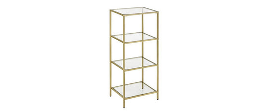 VASAGLE Wohnregal mit 4 Glasablagen 40 x 30 x 95 cm Gold