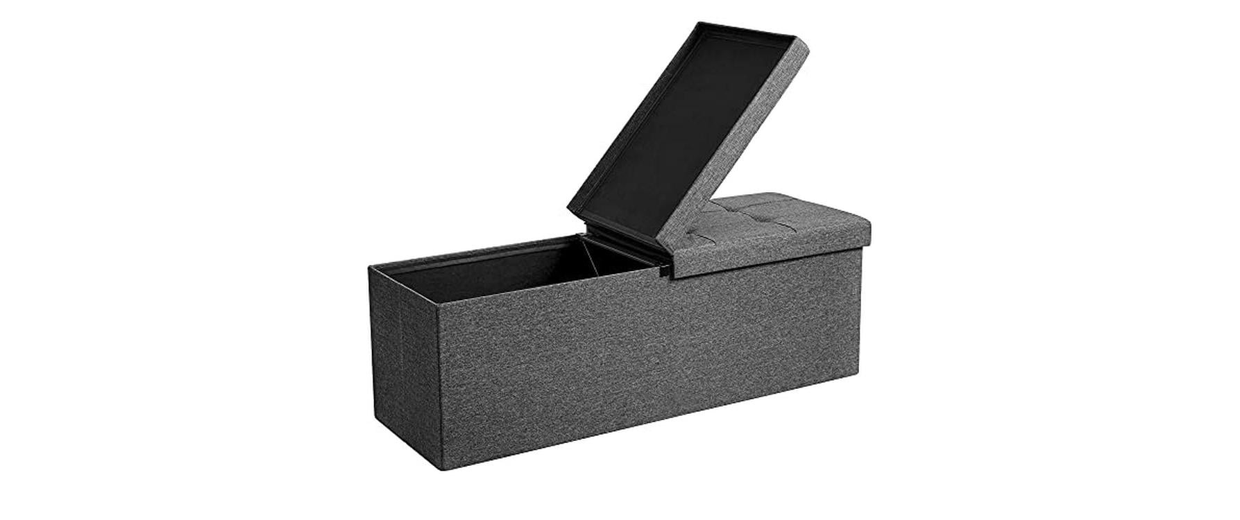 Songmics Truhe zum Sitzen mit Klappdeckel Dunkelgrau/Grau