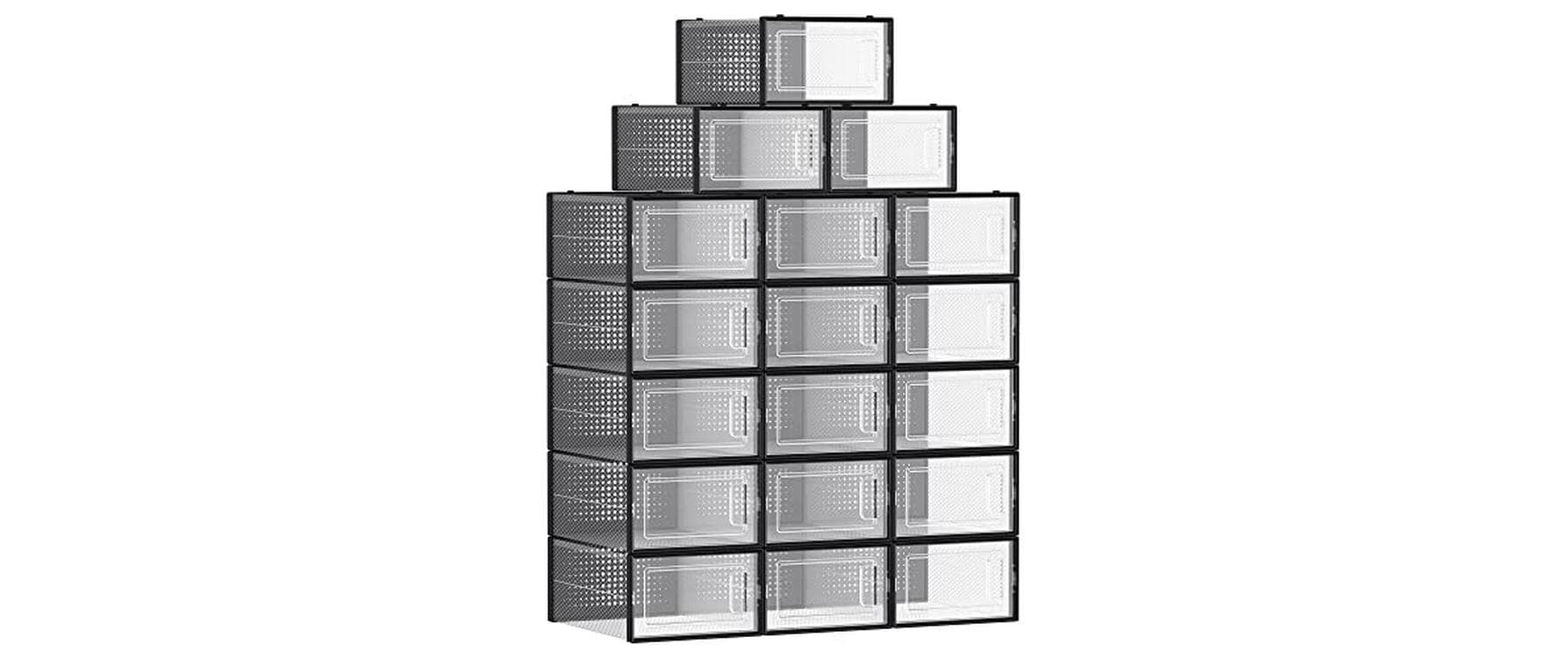 Songmics Schuhboxen stapelbar, 18er Set Transparent/Schwarz