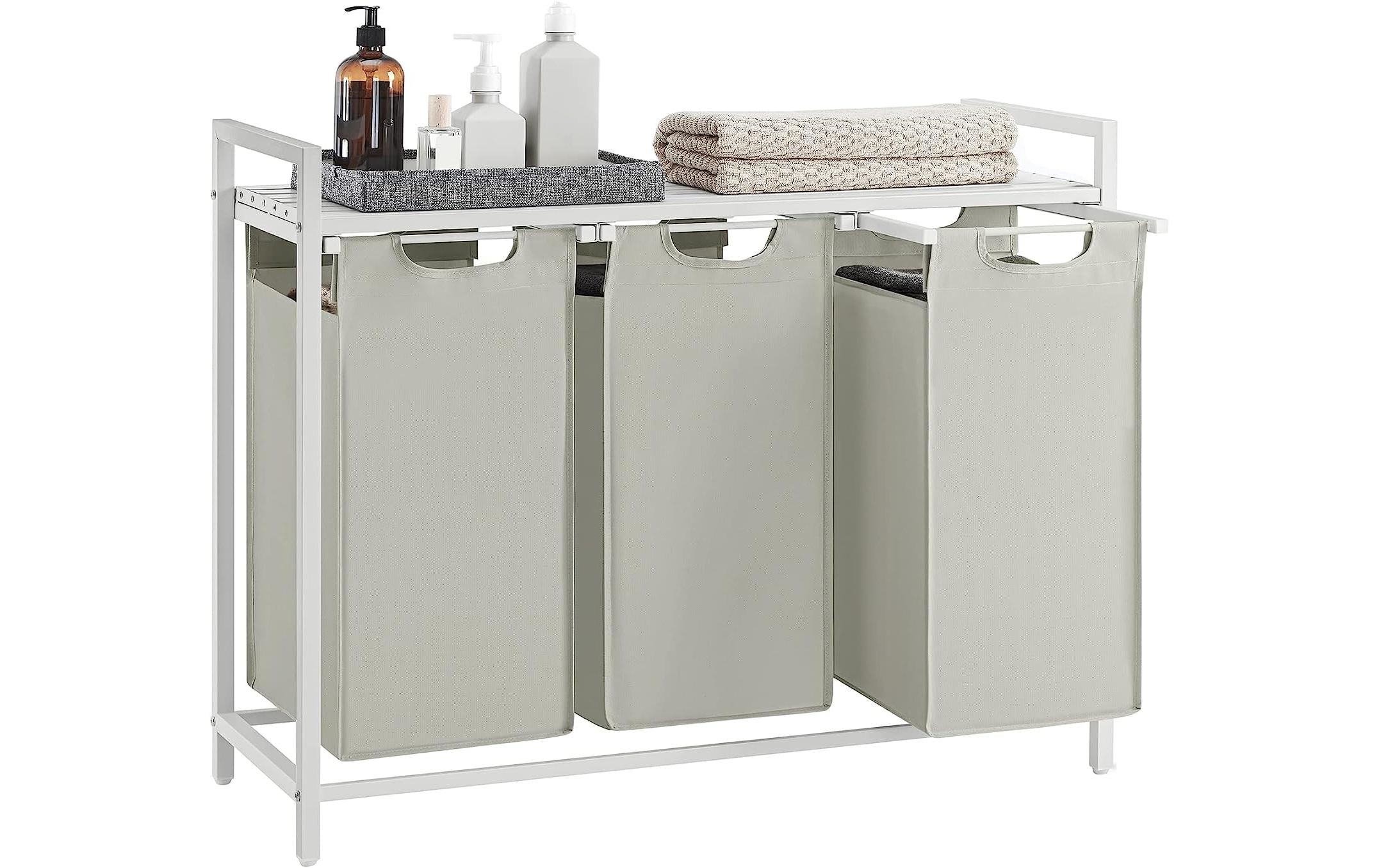 Vasagle Wäschekorb mit Ablage Weiss, 3x 38L 92.5x33x72 cm (LxBxH), Traglast untersch.