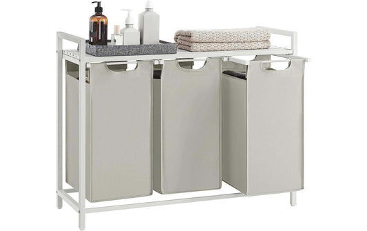 VASAGLE Wäschekorb mit Ablage, 3 x 38 l, Weiss