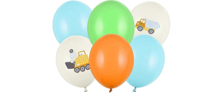 Partydeco Luftballon Ballon Baufahrzeuge Ø 30 cm, 6 Stück, Mehrfarbig