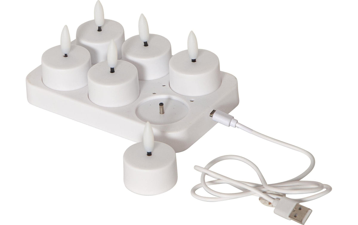 LED Teelichter 6er Set Weiss Flamme Indoor Star Trading