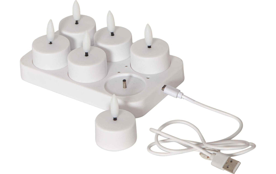 LED Teelichter 6er Set Weiss Flamme Indoor Star Trading