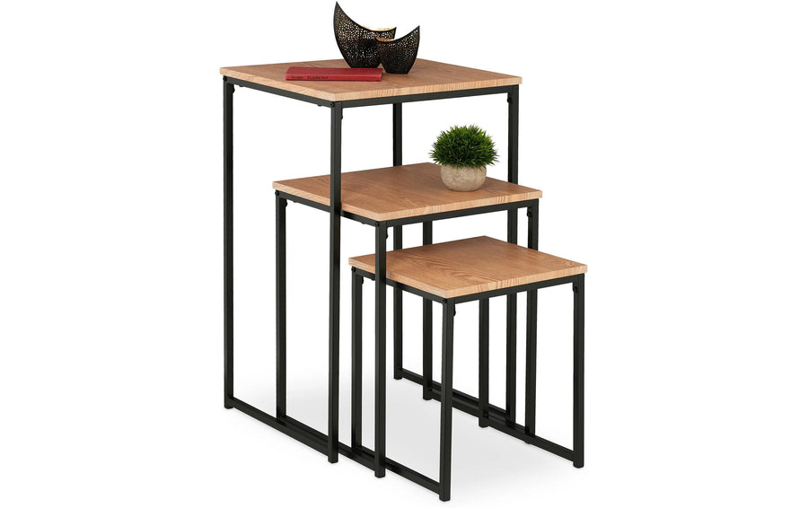 relaxdays Beistelltisch 3er Set Schwarz/Hellbraun