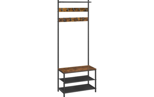 VASAGLE Garderobe mit Schuhregal und Sitzbank, 32.2 x 64 x 180 cm, Schwarz/Braun
