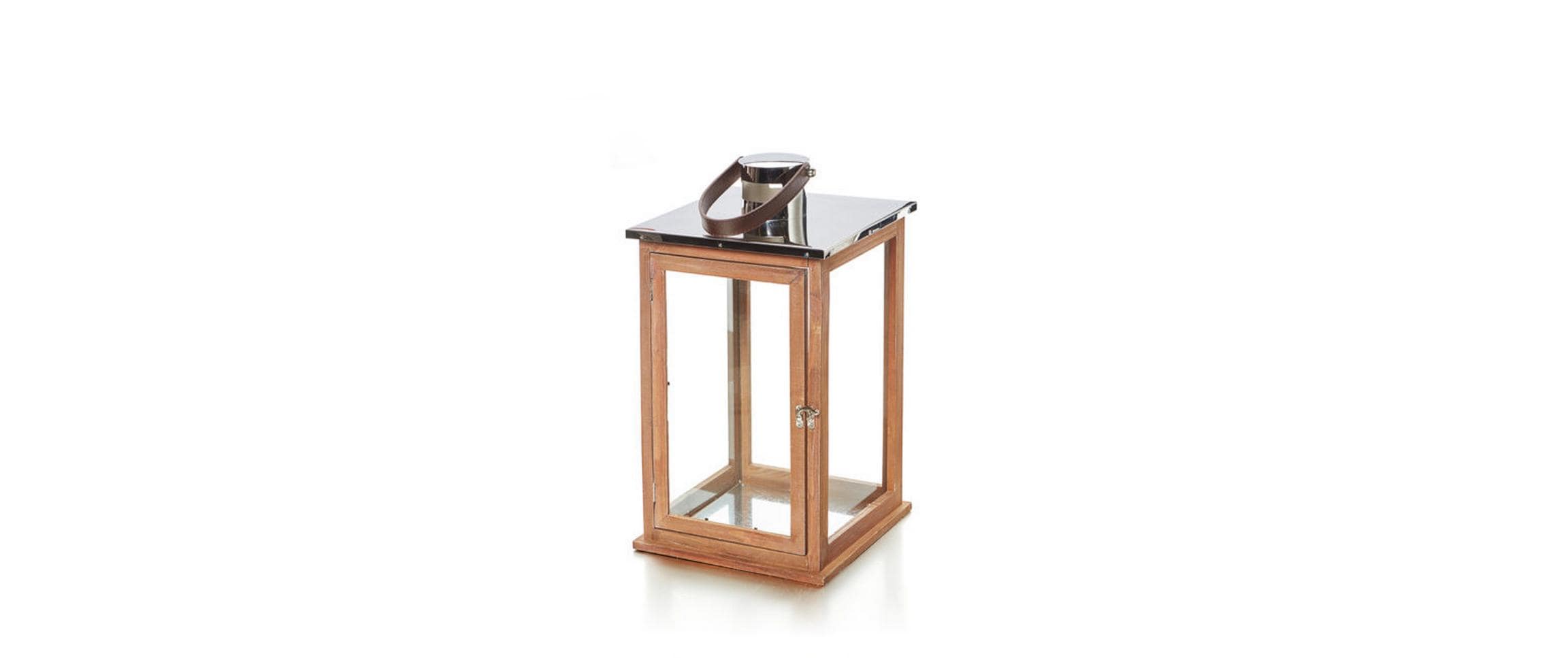 balthasar Laterne Naturholz, dunkelbraun 25.5x45x25.5cm (BxHxT), Glas Holz, Metall