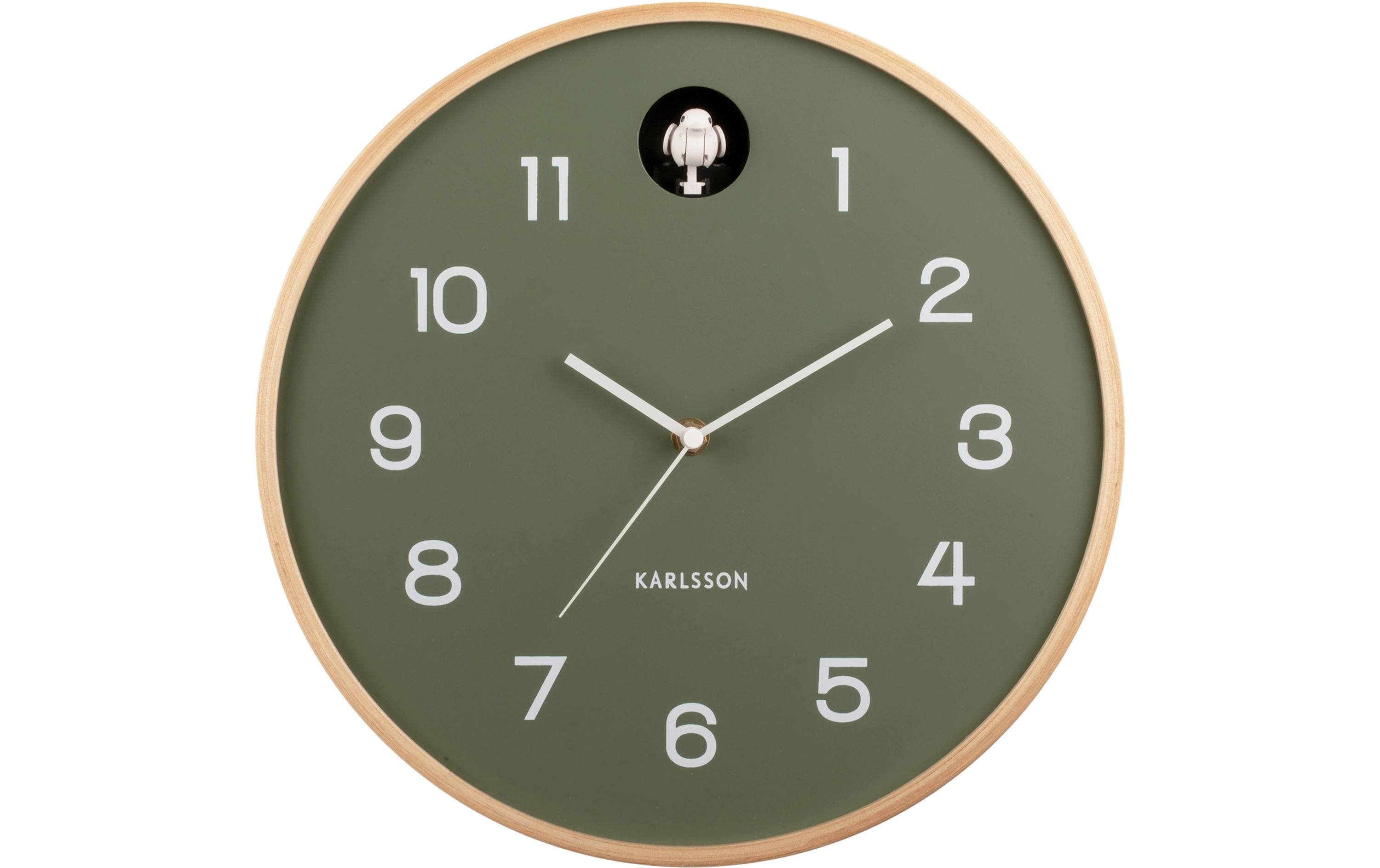 KARLSSON, Wanduhr Natural Cuckoo 31.5 cm, G 31.5x6cm, exkl. 1xAA u. 2xLR14, Grün
