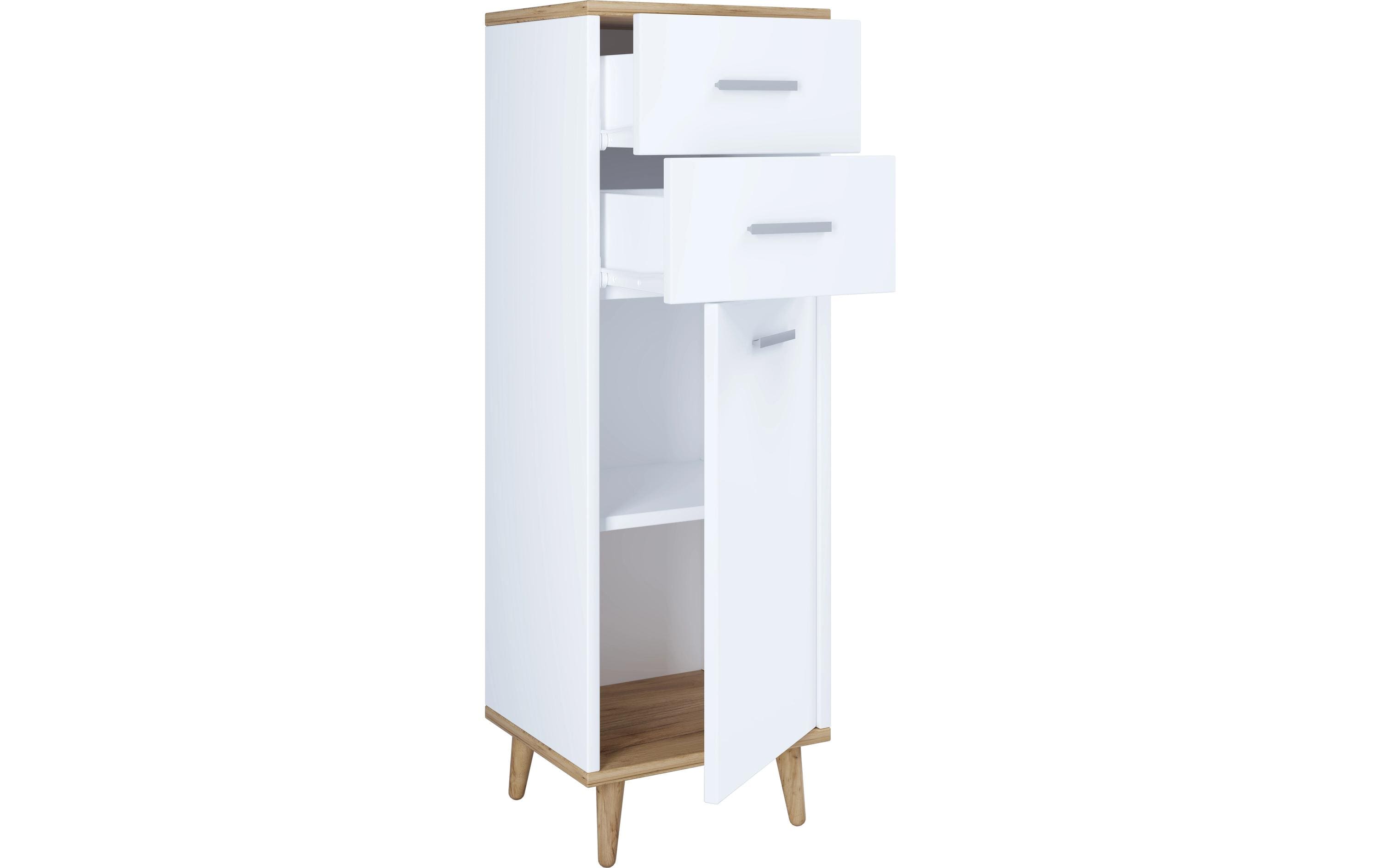 VCM Badschrank Landos Weiss/Honig-Eiche 32 x 97 cm Metall, Mitteldichte Holzfaserplatte (MDF)