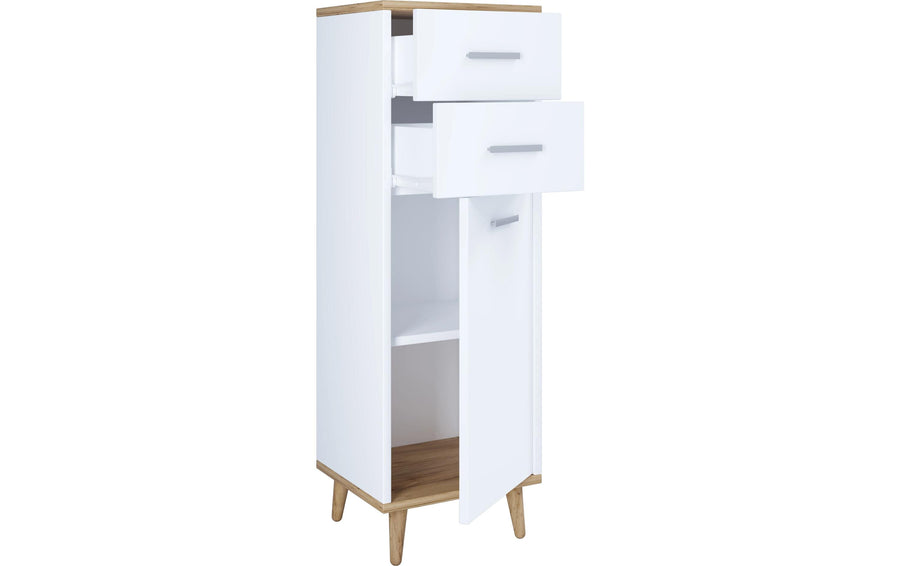 VCM Badschrank Landos Weiss/Honig-Eiche 32 x 97 cm Metall, Mitteldichte Holzfaserplatte (MDF)