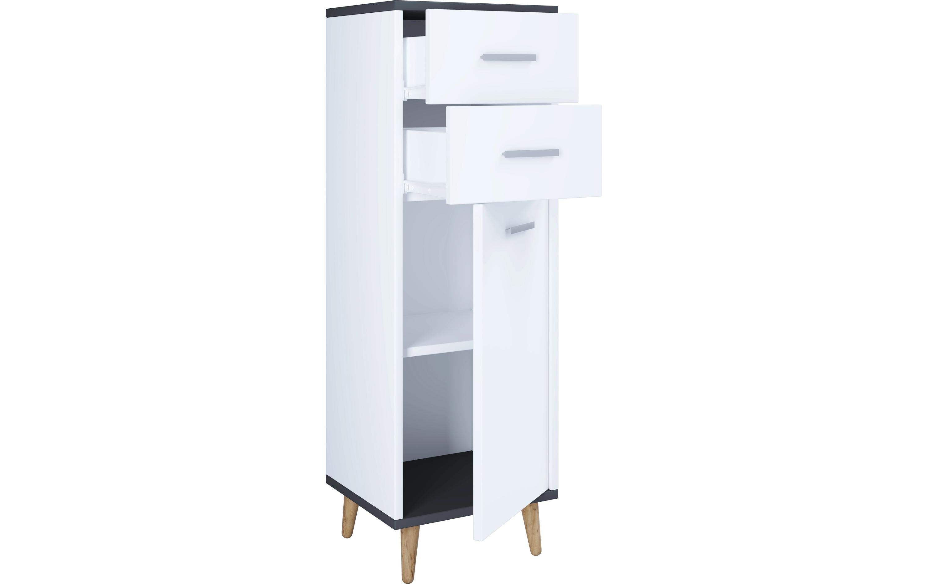 VCM Badschrank Landos Weiss 32 x 97 cm Metall, Mitteldichte Holzfaserplatte (MDF)