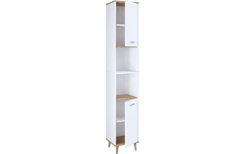 VCM Badschrank Landos Weiss/Honig-Eiche 32 x 184 cm Metall, Mitteldichte Holzfaserplatte (MDF)