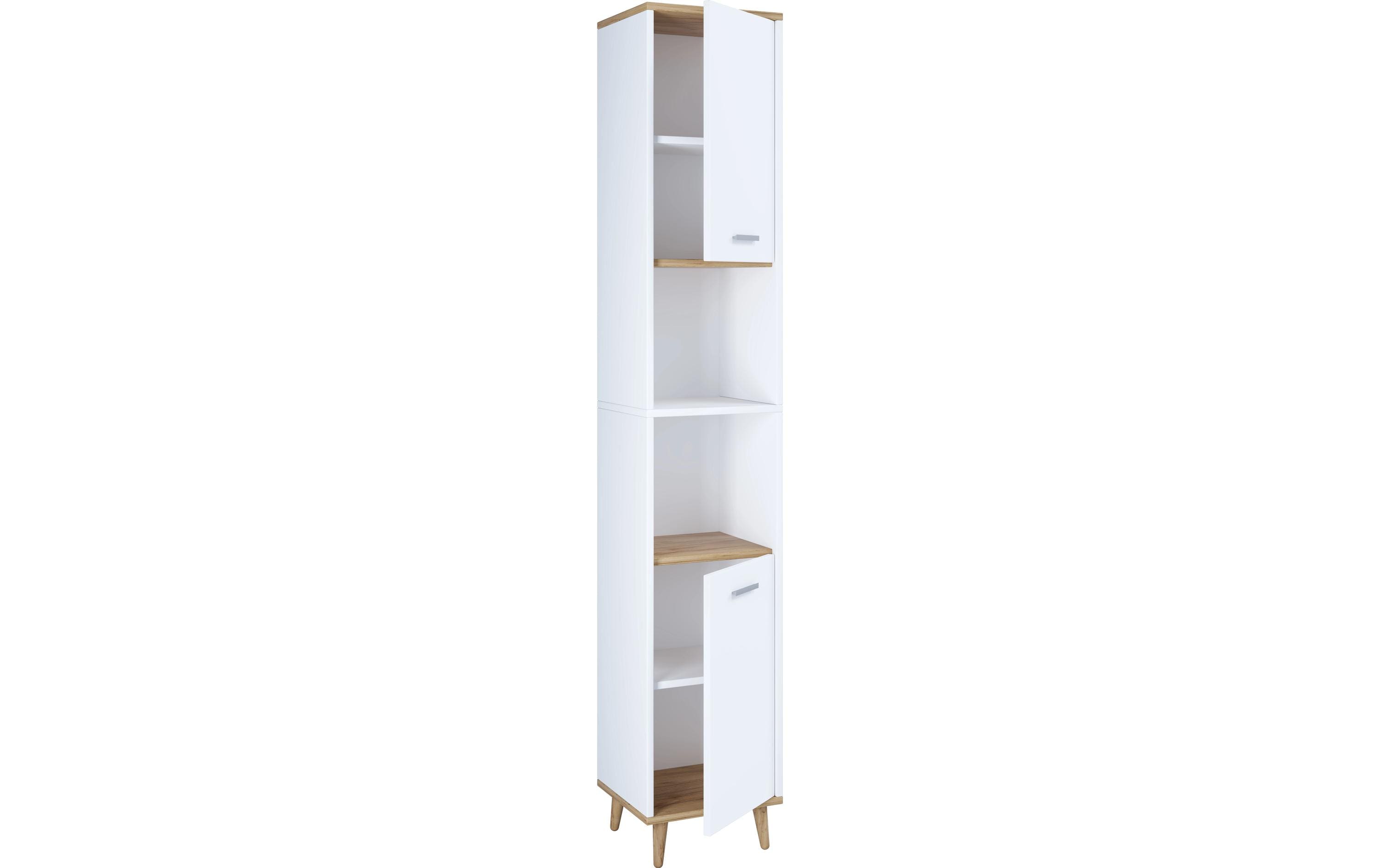VCM Badschrank Landos Weiss/Honig-Eiche 32 x 184 cm Metall, Mitteldichte Holzfaserplatte (MDF)