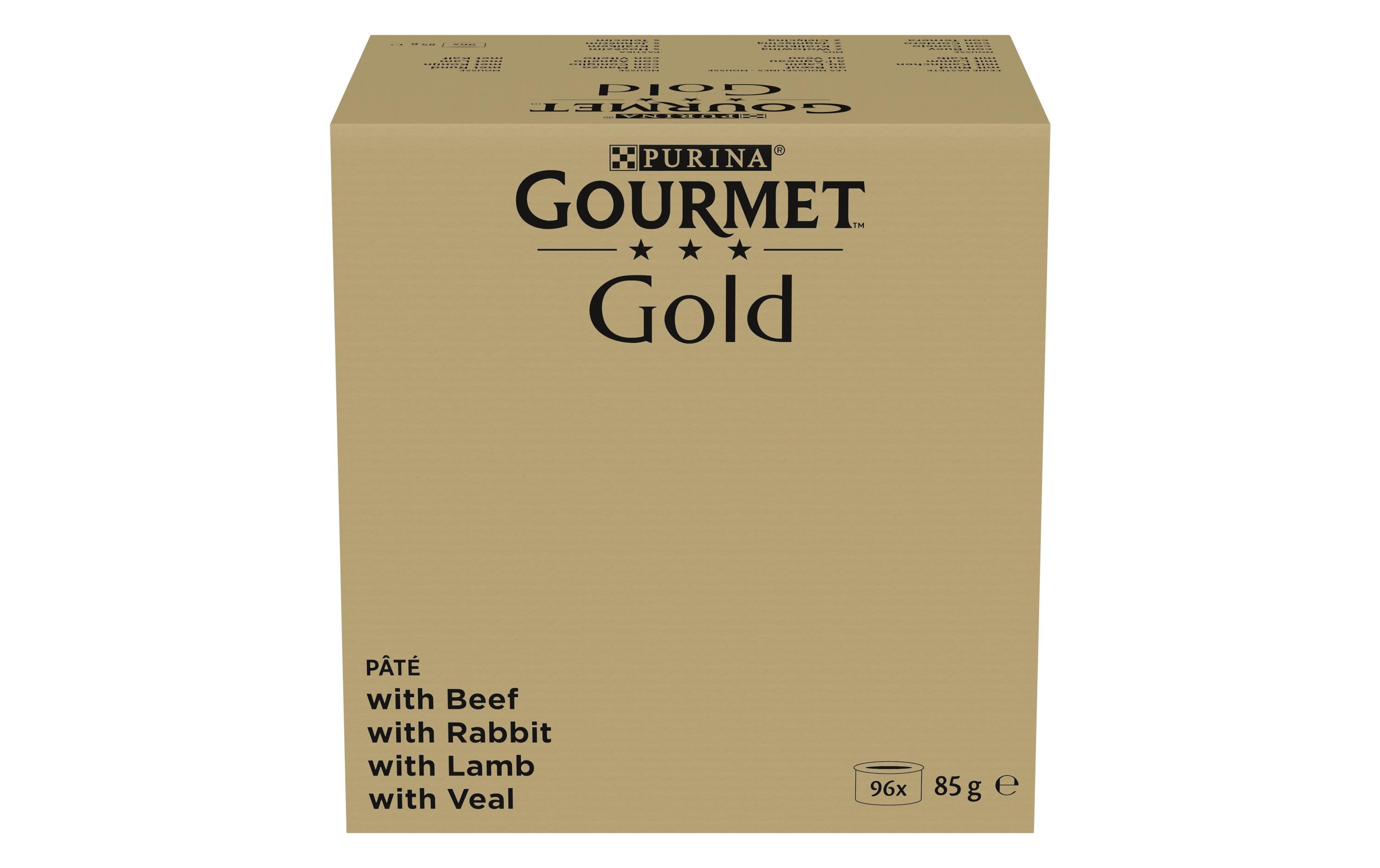 Gourmet Gold Feine Pastete Fleisch 96x85g Rind, Kaninchen, Lamm, Kalbfleisch
