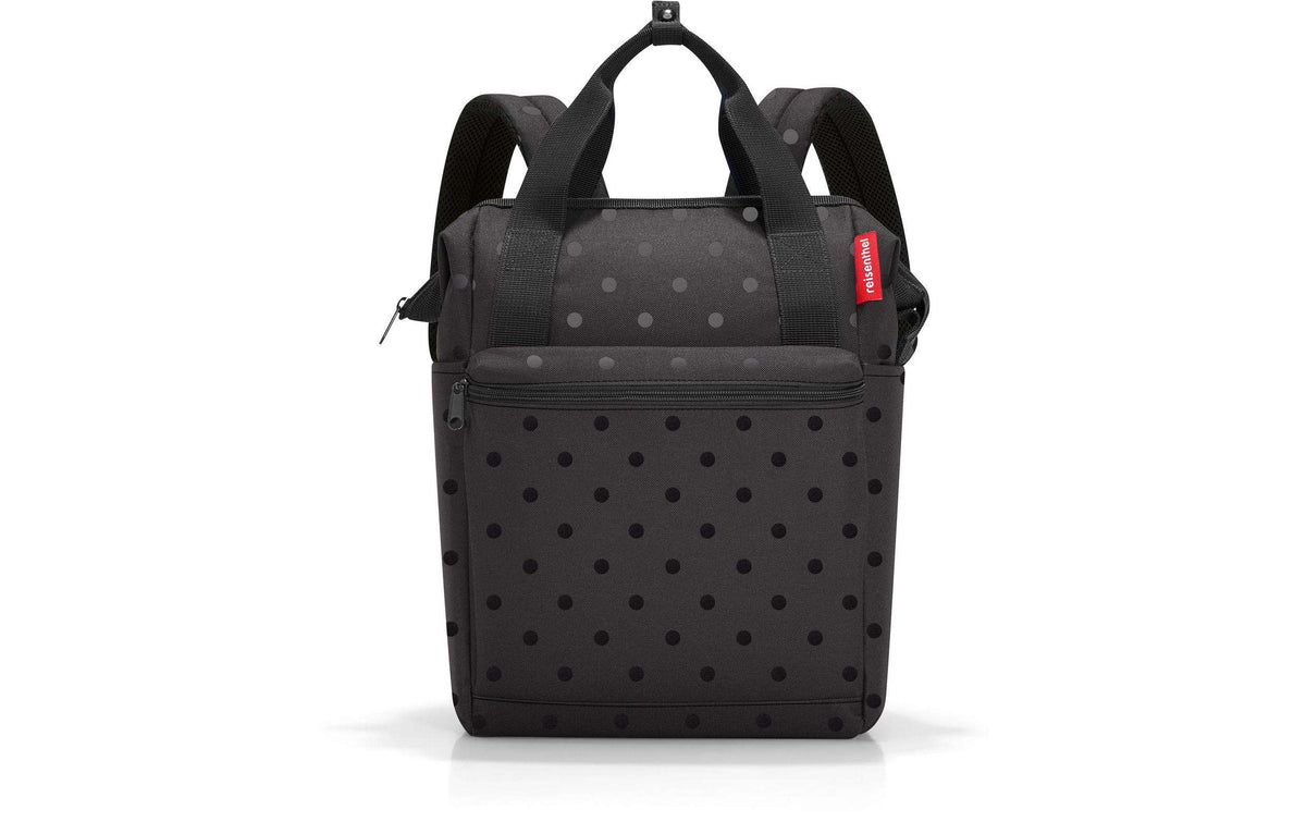 Reisenthel Rucksack Allrounder R, schwarz mit Ton-in-Ton-Punktemuster und Frontfach