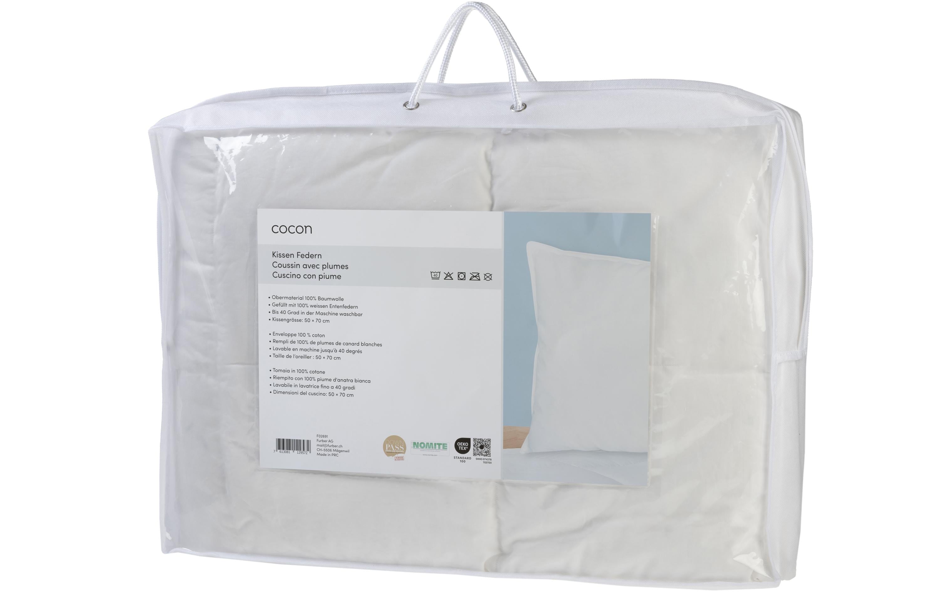 COCON Kissen Federn 50x70 cm Weiss, 100% Federn, Füllung 700g