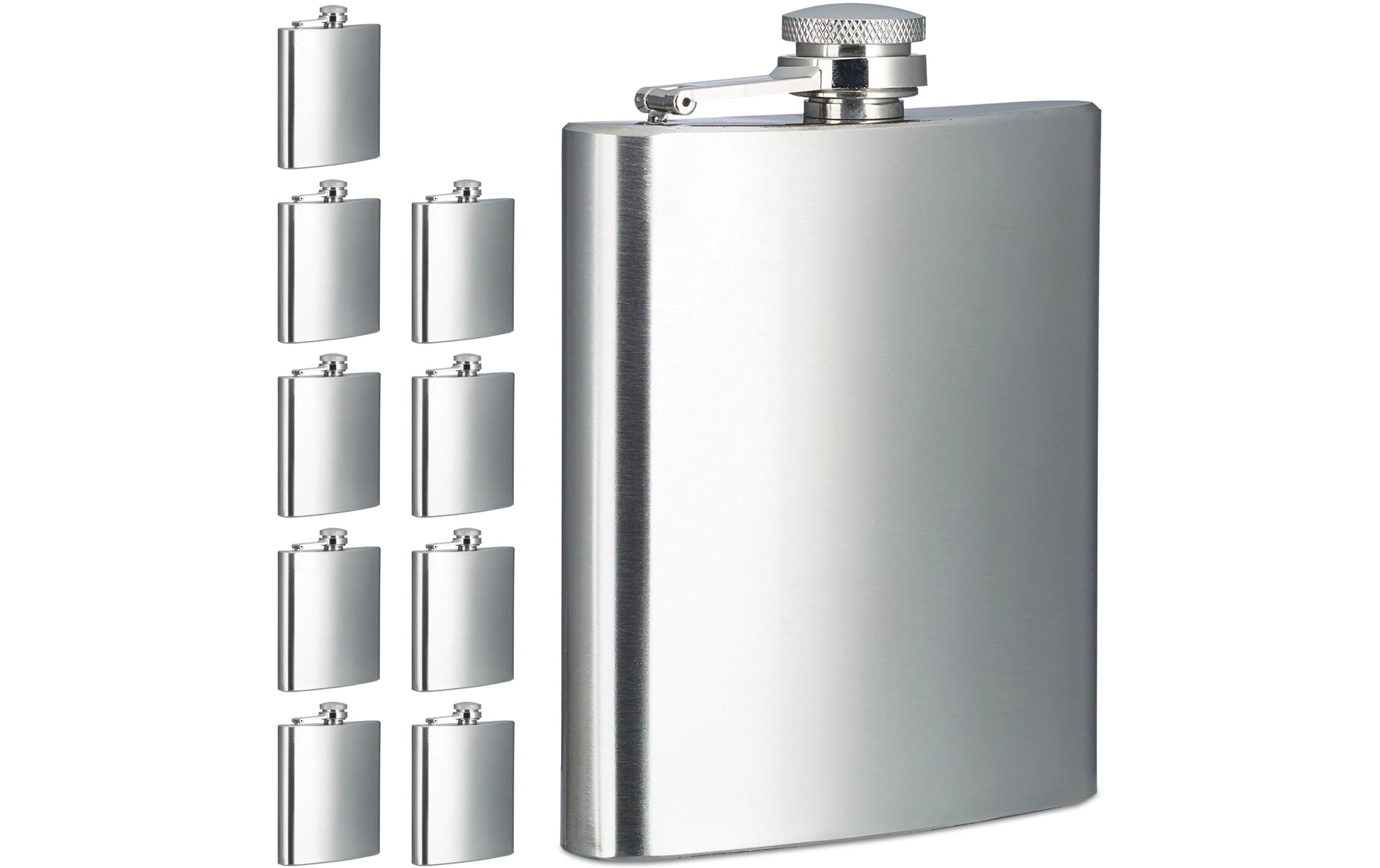 relaxdays Flachmann 10er Set 200ml, Edelstahl