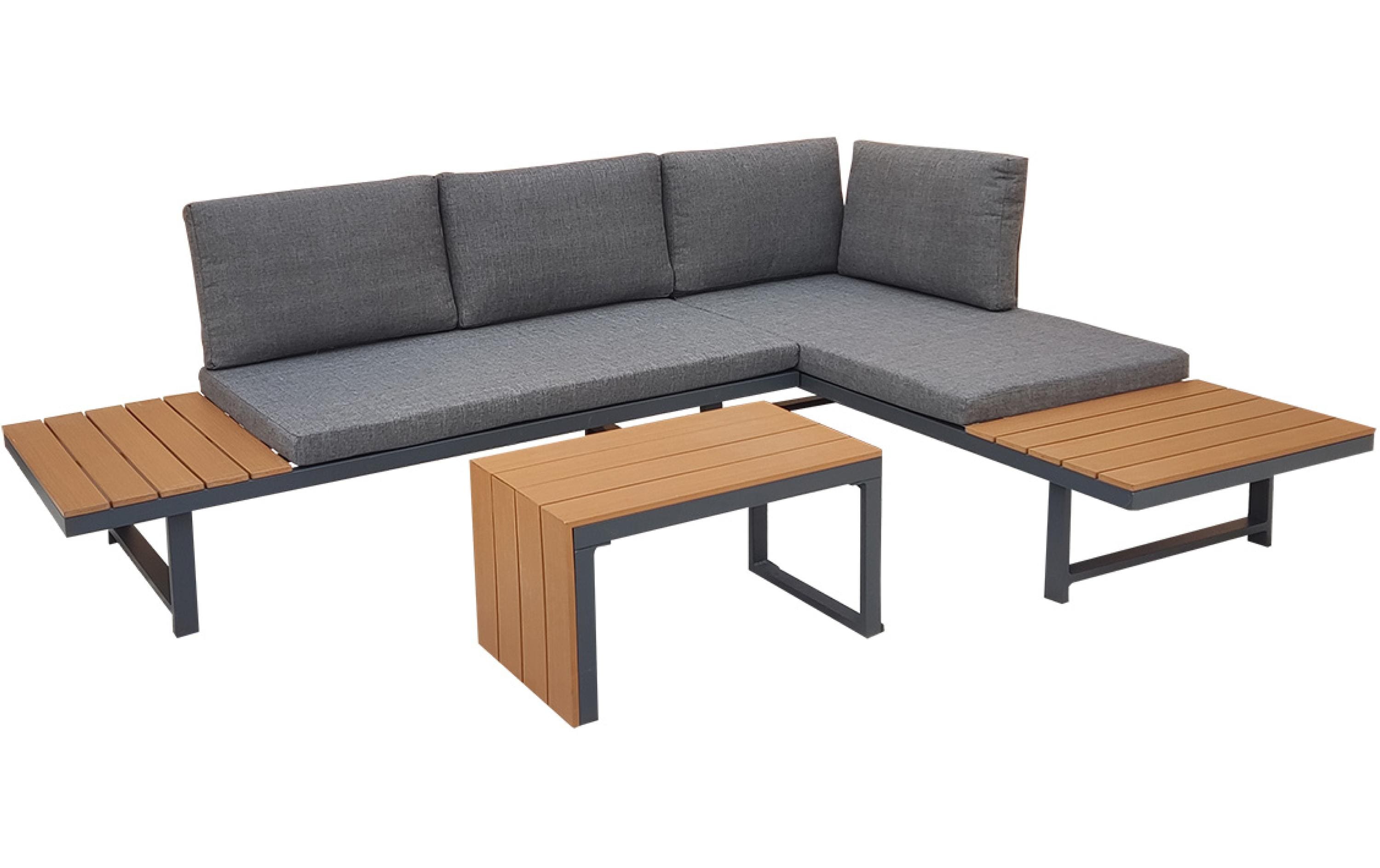 LainLoungeset Aluminium grau 4 Plätze mit Schaumstoffpolsterung Garteneinrichtung NORDIcated