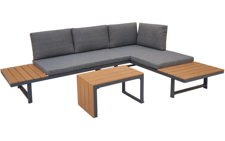 LainLoungeset Aluminium grau 4 Plätze mit Schaumstoffpolsterung Garteneinrichtung NORDIcated