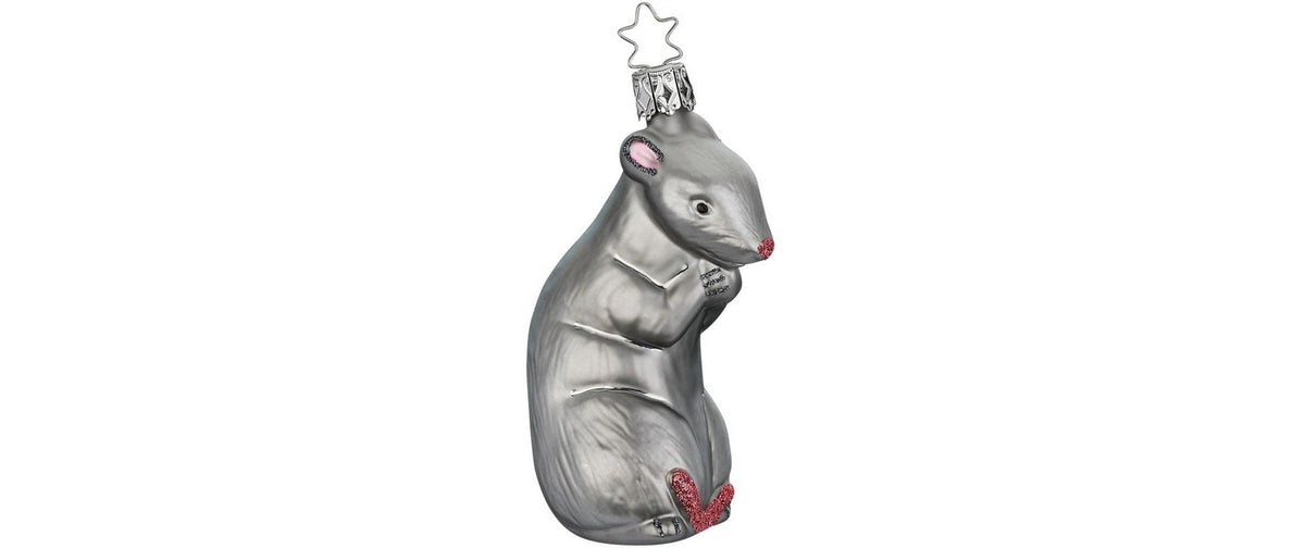 Inge Glas Manufaktur Weihnachtskugel Ratte Grau