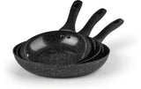 BRATmaxx Pfannenset aus Aluminium mit drei schwarzen, gesprenkelten Pfannen in 20, 24 und 28 cm