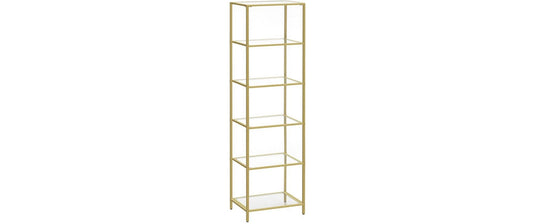 VASAGLE Wohnregal 5 Glasablagen 40 x 177.3 cm Gold