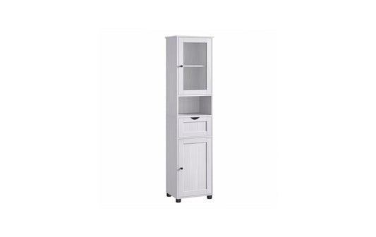 VASAGLE Vitrinenschrank Landhausstil 40 x 165 cm Weiss