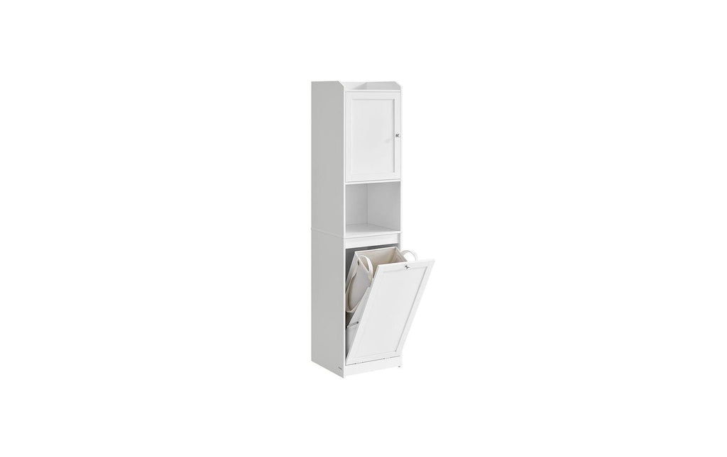 Vasagle Badezimmerschrank mit Wäschekorb Weiss 40x40x170 cm Mitteldichte Holzfaserplatte (MDF), Grundmaterial: Holz