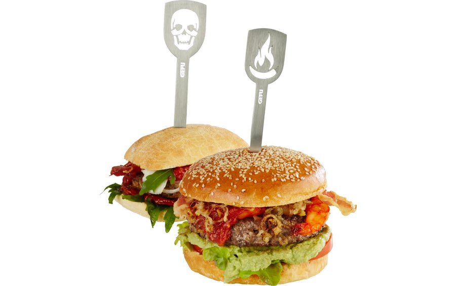GEFU Burgerspieße Edelstahl mit Totenkopf und Flamme 2er Set Grills & Feuerstellen GEFU